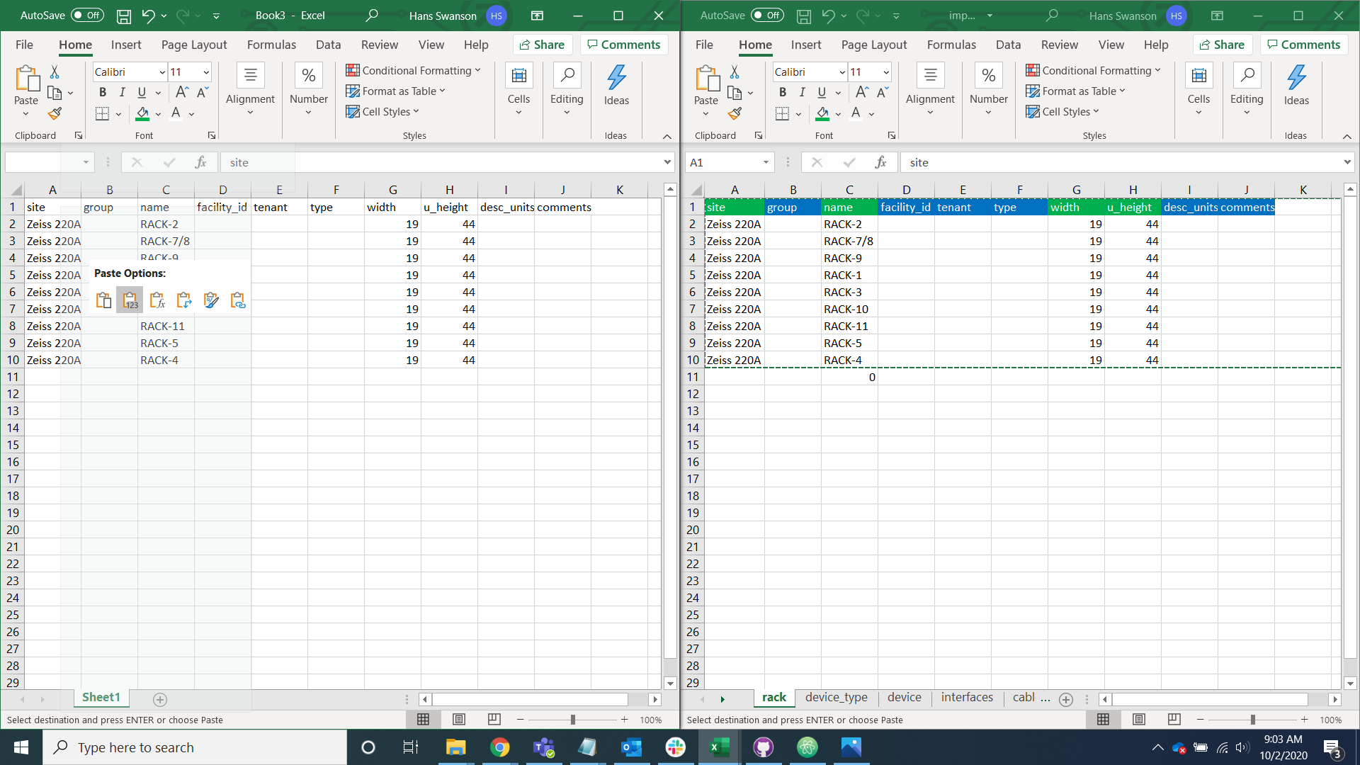 Rack CSV