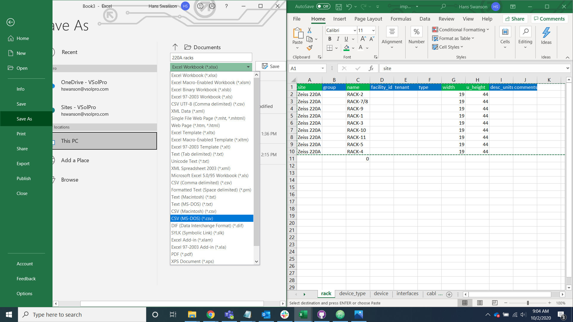 Rack CSV
